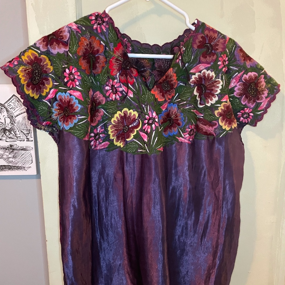Purple Mexican Embroidered Blouse